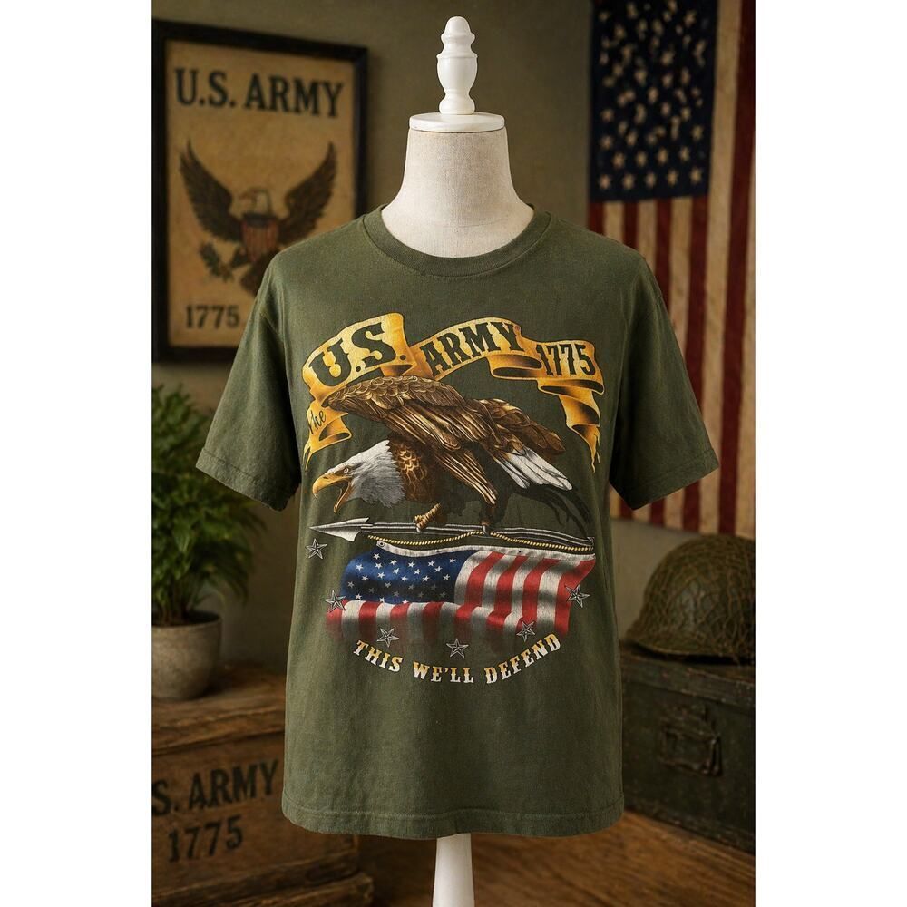Vintage Bayside US Army 1775 This We’ll Defend American Flag Eagle Tee L